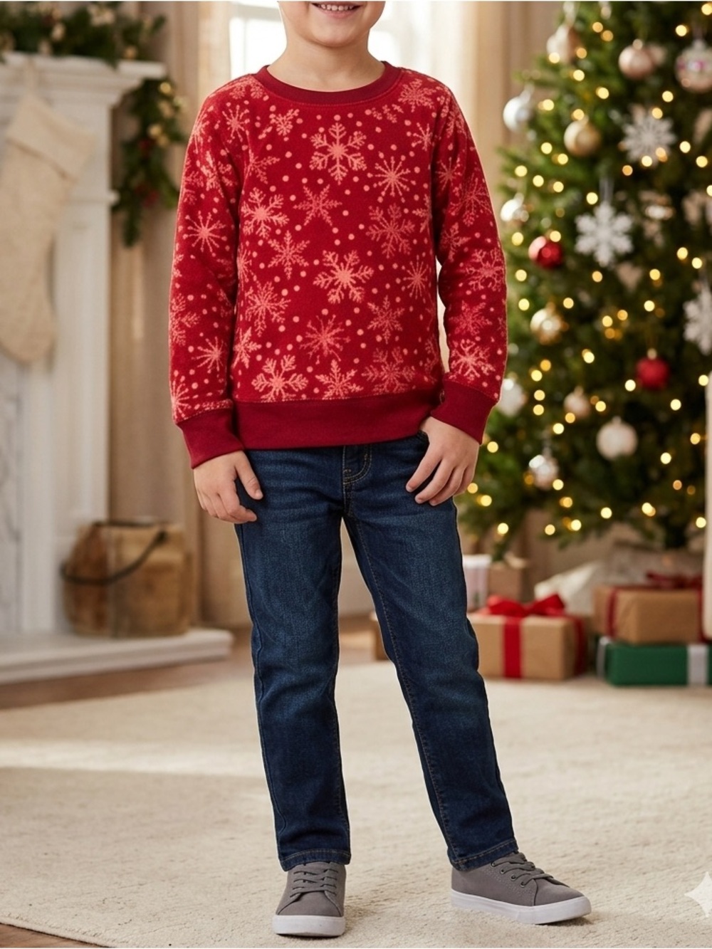 NWOT Faded Glory Red Snowflake Holiday Sweatshirt – Boy’s Size XS